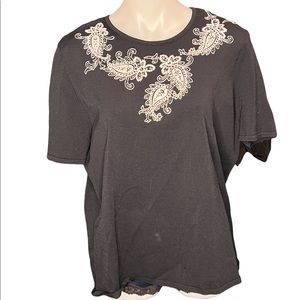 ALFRED DUNNER BLACK & WHITE CREW NECK FLORAL & PAISLEY TEE SHIRT TOP XL